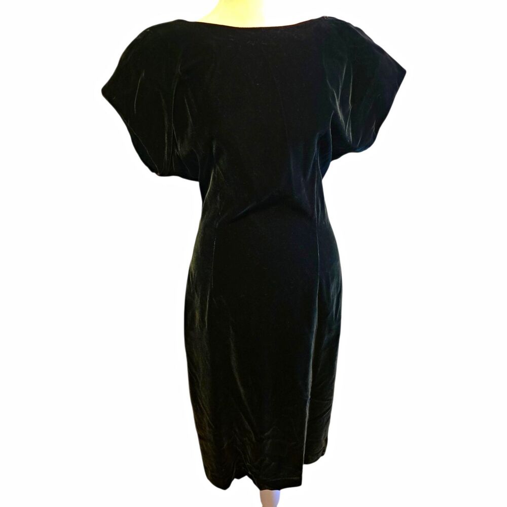 Ann Taylor Vintage 80s Green Velvet Backless Plunge 8 Dress Bow USA Made Chic